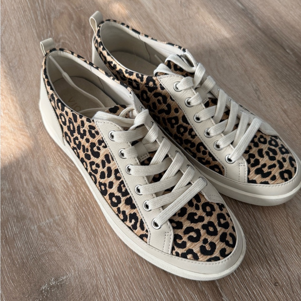 Vionic Leopard-Print Canvas Sneakers in Beige and Black